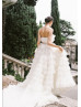 Strapless Ivory Pleated Tulle Ruffled Stunning Wedding Dress